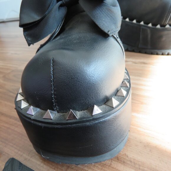 DEMONIA Dolly 05 Platform Oxford Lace Up Bow Studded Creeper Shoes Goth Punk - Picture 9 of 13